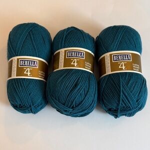 Berella “4” Bernette Teal/Blue #8844 Yarn. Knitting/Crochet. 3 each 3.5oz Skeins